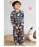 Polka Tots Cotton Woven Full Sleeves Co-Ords Shirt & Pyjama Night Suit with Dinosaur & Space Theme Print - Blue