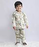 Polka Tots Cotton Woven Full Sleeves Co-Ords Shirt & Pyjama Night Suit with Panda & Rainbow Print - Light Green