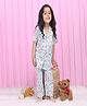 Polka Tots Cotton Woven Half Sleeves Unicorn & Ice Cream Printed Striped Co-Ords Shirt & Pyjama Night Suit - Sky Blue