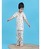 Polka Tots Cotton Woven Half Sleeves Bear Printed Striped Co-Ords Shirt & Pyjama Night Suit - Peach