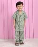 Polka Tots Cotton Woven Half Sleeves Co-Ords Shirt & Pyjama Night Suit with Zebra Print - Olive Green
