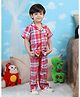 Polka Tots Cotton Woven Half Sleeves Checked Co-Ords Shirt & Pyjama Night Suit - Dark Pink