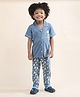 Polka Tots Cotton Woven Half Sleeves Shirt & Pyjama Night Suit with Duck & Captain Gull Text Print - Grey