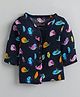 Polka Tots Cotton Woven Full Sleeve Bird Print Jhabla - Navy Blue