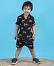 Polka Tots Cotton Woven Half Sleeves Shirt & Shorts With Tiger Print Co-Ords Set - Black