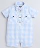 Polka Tots Cotton Woven Half Sleeves Checked Shirt Style Romper - Blue