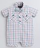 Polka Tots Cotton Woven Half Sleeves Checked Shirt Style Romper With Bow Tie - Mauve