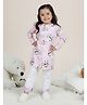 Polka Tots Cotton Woven Full Sleeves Panda & Rainbow Printed Kurta Pajama Set - Pink & White