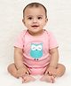 Polka Tots Cotton Knit Half Sleeves Onesie With Owl Patch - Pink