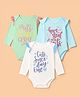 Polka Tots Cotton Knit Full Sleeves Onesies With Text Printed Pack of 3 - White, Light Blue & Light Green