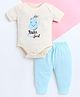 Polka Tots Cotton Knit Half Sleeves Bear Printed Onesie With leggings Set - Yellow