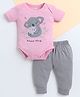 Polka Tots Cotton Knit Half Sleeves Koala Printed Onesie With leggings Set - Pink