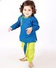 KID1  Cotton Woven Full Sleeves  Embroidered Detail Kurta With Dhoti - Blue