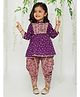 KID1  Cotton Woven Three Fourth Sleeves Bandhej Designed Kurta With Coordinating Jaipuri Flower Printed Overlapped Dhoti - Purple & Pink