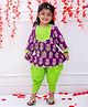KID1 Cotton Woven Three Fourth Sleeves Floral Printed Krisha Peplum Kurti & Dhoti Set - Purple & Green