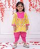 KID1 Cotton Woven Three Fourth Sleeves Floral Printed Krisha Peplum Kurti & Dhoti Set - Yellow & Pink