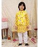 KID1 Cotton Woven Full Sleeves Printed Motif Jacket Kurta Pyjama Set - Yellow