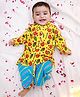 KID1 Cotton Woven Full Sleeves Nat Khat Kanha Kurta Dhoti Set - Yellow & Blue
