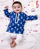 KID1 Cotton Woven Full Sleeves Floral Printed Kurta Pajama Set - Blue