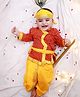 KID1 Cotton Woven Janmasthami Theme Full Sleeves Traditional Krishna Set With Morpankh And Headband - Red