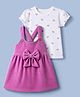 Babyhug Cotton Corduroy Frocks with Inner Tee with Short Sleeves and Bow Detail in Pink for 6-9 Months