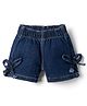 Bonfino 100% Cotton Woven Short Length Denim Washed Shorts with Bow Detail in Navy Blue