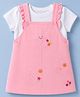 Babyhug Twill Woven Half Sleeves Floral Embroidery Frock with Inner Tee - Pink