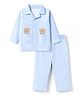 Babyhug Cotton Knit Full Sleeves Striped Shirt & Pyjama Night Suit with Bear Print - Light Blue