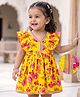 EARTHY TOUCH Cotton Woven Frill Sleeves Floral Printed Frock -Yellow