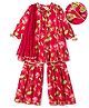 EARTHY TOUCH Cotton Woven Three Fourth Sleeves Kurta & Gharara & Dupatta Set With Floral Print - Dark Pink