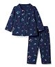 Babyhug Cotton Knit Full Sleeves Co-Ords Top & Pyjama Night Suit with Floral Print - Navy Blue
