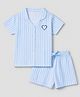 Kookie Kids Single Jersey Knit Half Sleeves Striped Shirt & Shorts Night Suit with Heart Print - Sky Blue