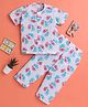 Polka Tots Muslin Woven Half Sleeves Co-ord Shirt & Pajama Night Suit with Lil Feet Print - Pink & Blue
