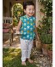 Polka Tots Cotton Woven Sleeveless Lotus Motif Printed T-Shirt & Leggings - Blue