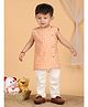 Polka Tots Cotton Woven Sleeveless Baby Elephants Printed Jhabla & Pant Set - Orange