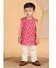 Polka Tots Cotton Woven Sleeveless Baby Elephant Printed T-Shirt & Pants Set - Pink