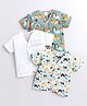 Polka Tots Cotton Muslin Woven Half Sleeves Jhablas with Fox Elephant Print Pack of 3 - White, Teal, Light Blue