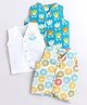 Polka Tots Cotton Muslin Sleeveless Flower & Star Printed Jhablas Pack of 3 - Green