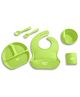 Milton Baby Silicone Feeding Set of 6 I Strong Suction Base With Release Tab I 100% Food Grade-BPA Free I Weighted Base Tumbler I No Mess I Adjustable Fit Bib I Soft Spoon I Light Green