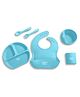 Milton Baby Silicone Feeding Set of 6 I Strong Suction Base With Release Tab I 100% Food Grade-BPA Free I Weighted Base Tumbler I No Mess I Adjustable Fit Bib I Soft Spoon I Sky Blue