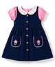 Babyhug Cotton Woven Half Sleeves Floral Embroidered Frock With Inner Tee -  Navy Blue & Pink