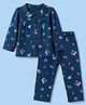 Babyhug Cotton Knit Full Sleeves Co-Ords Top & Pyjama Night Suit with Floral Print - Navy Blue