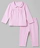 Babyhug Cotton Knit Full Sleeves Striped Co-Ords Top & Pyjama Night Suit with Bow Embroidery - Pink