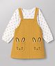 Babyhug Corduroy Woven Frocks with Inner Tee with Full Sleeves and Bunny Applique - Mustard