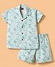 Radutu Cotton Knit Half Sleeves Floral Printed Co-Ords Shirt & Shorts Set - Sea Green