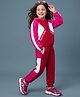 OLLINGTON ST. Set Of Knit Raglan Full Sleeves Text Printed  Winter Wear Jacket & Joggers Set- Multicolour & Dark Pink
