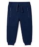 Babyhug Cotton Looper Knit Full Length Joggers With Pockets - Navy Blue