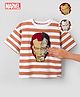Pine Kids Marvel 100% Cotton Single Jersey Knit Half Sleeves Drop Shoulder Striped T-Shirts with Iron Man Reversible Sequins - Orange