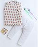 Polka Tots Cotton Woven Sleeveless Turtle Printed Jhabla & Pants Set - Light Orange & Off White