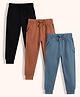 Orange Sugar 100% Cotton Knit Pack Of 3 Solid Joggers - Black Brown & Air Force Blue